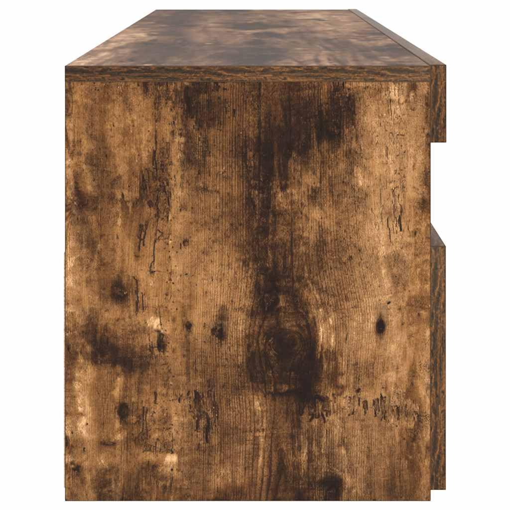 Meuble TV Moderne avec Éclairage LED RGB, Meuble de Salon en Bois d'Ingénierie Chêne Fumé 90 cm, Rangement Pratique pour Téléviseur, Console de Jeux Vidéo et Déco Salon