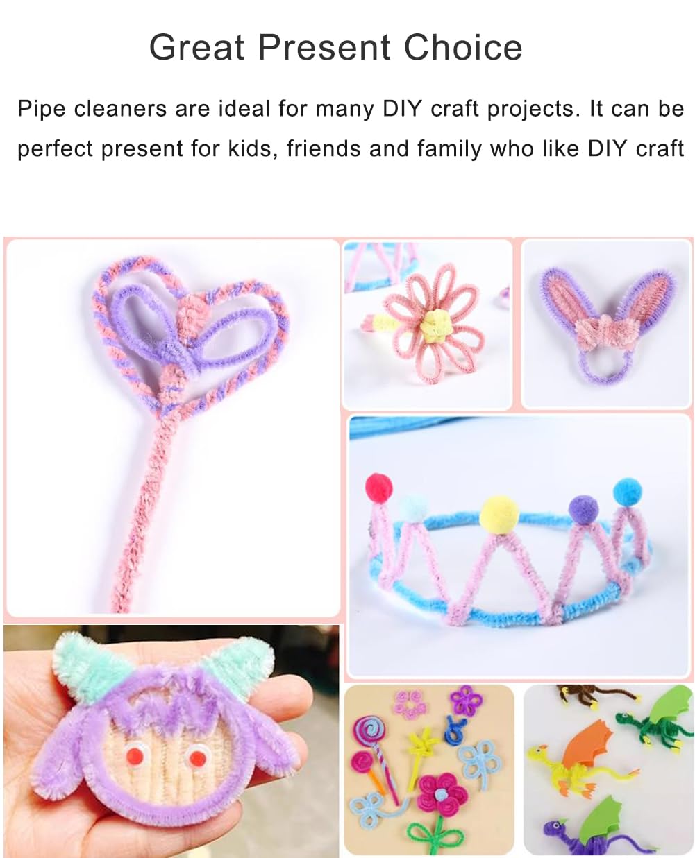 300 Pcs Black Gray Pipe Cleaners Craft, 3 Colors 11.8 inch Long Chenille Stems Bulk, Thick Fuzzy Pipe Cleaners for DIY Art Craft Project Supplies, Decorations and Gift (6 mm x 30 cm)