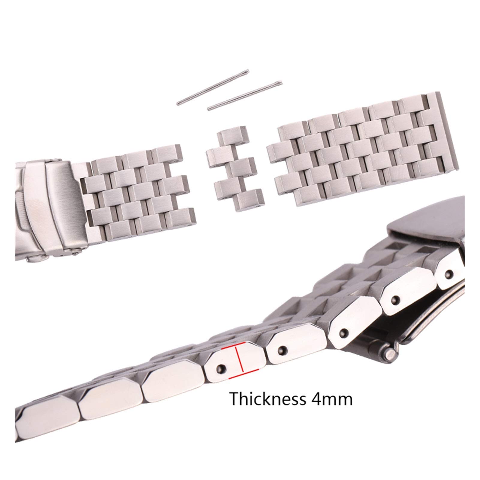 Pasek do zegarka Solidny pasek do zegarka ze stali Pasek do zegarka solidna bransoletka ze stali nierdzewnej zegarek z paskiem 18mm 20mm 22mm 24mm srebrne szczotkowane metalowe paski do zegarków kobie