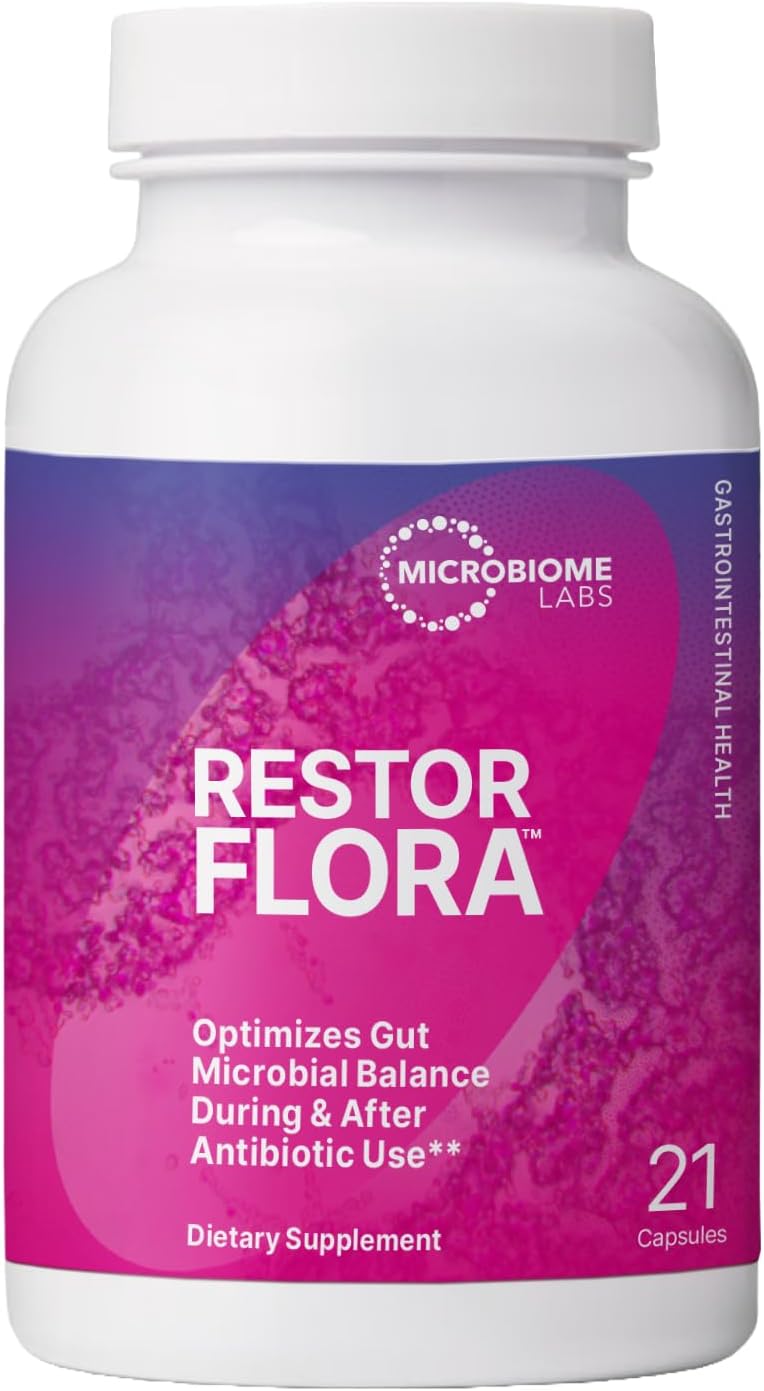 Microbiome Labs RestorFlora PD - Daily Probiotics for Digestive Health with Saccharomyces Boulardii - Supports Gut Health & Maintains Microbial Composition (21 Capsules)