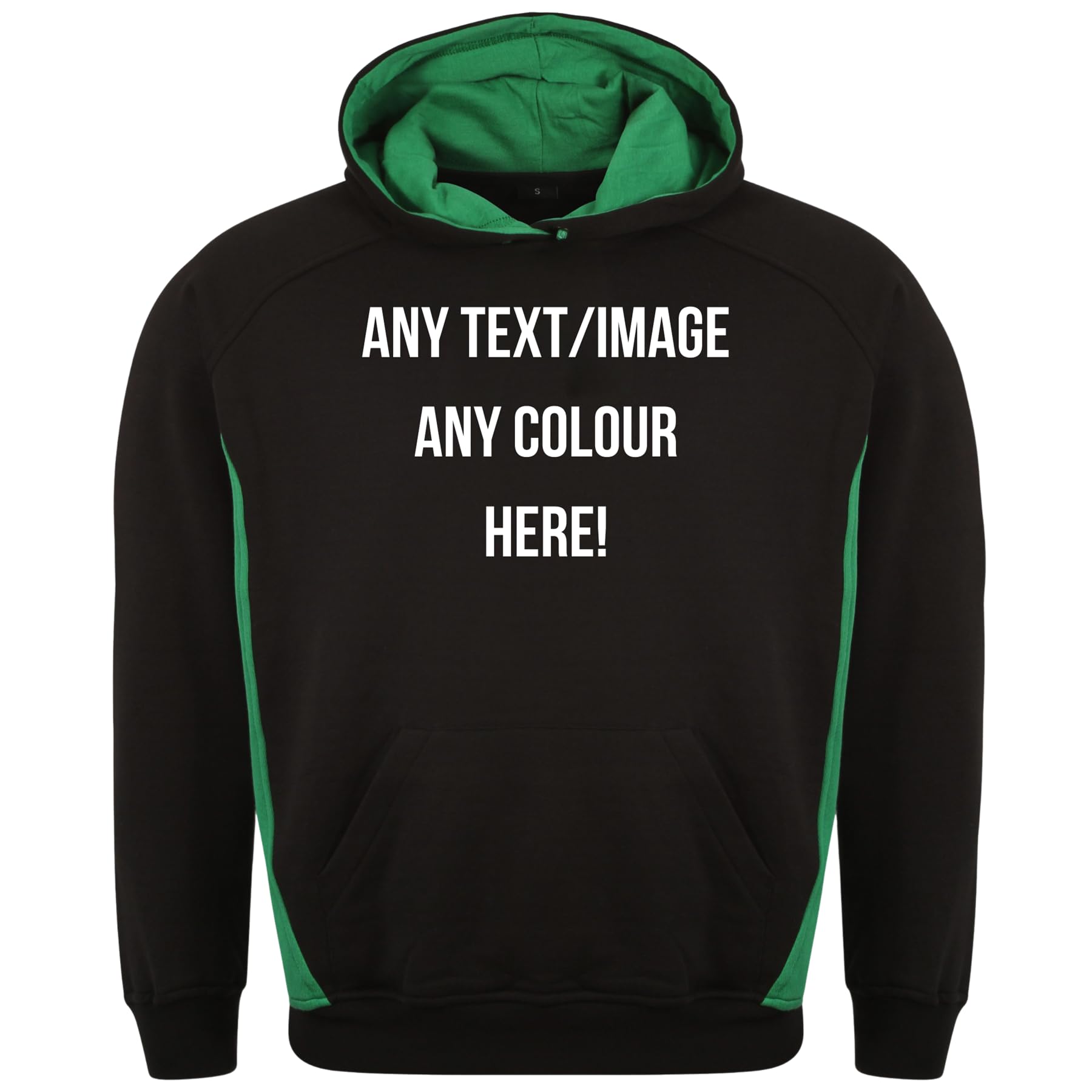 Style It Up Personalised Unisex Hooded Pullover Plain Soft Fleece Hoodie (BLACK-GREEN, XL)