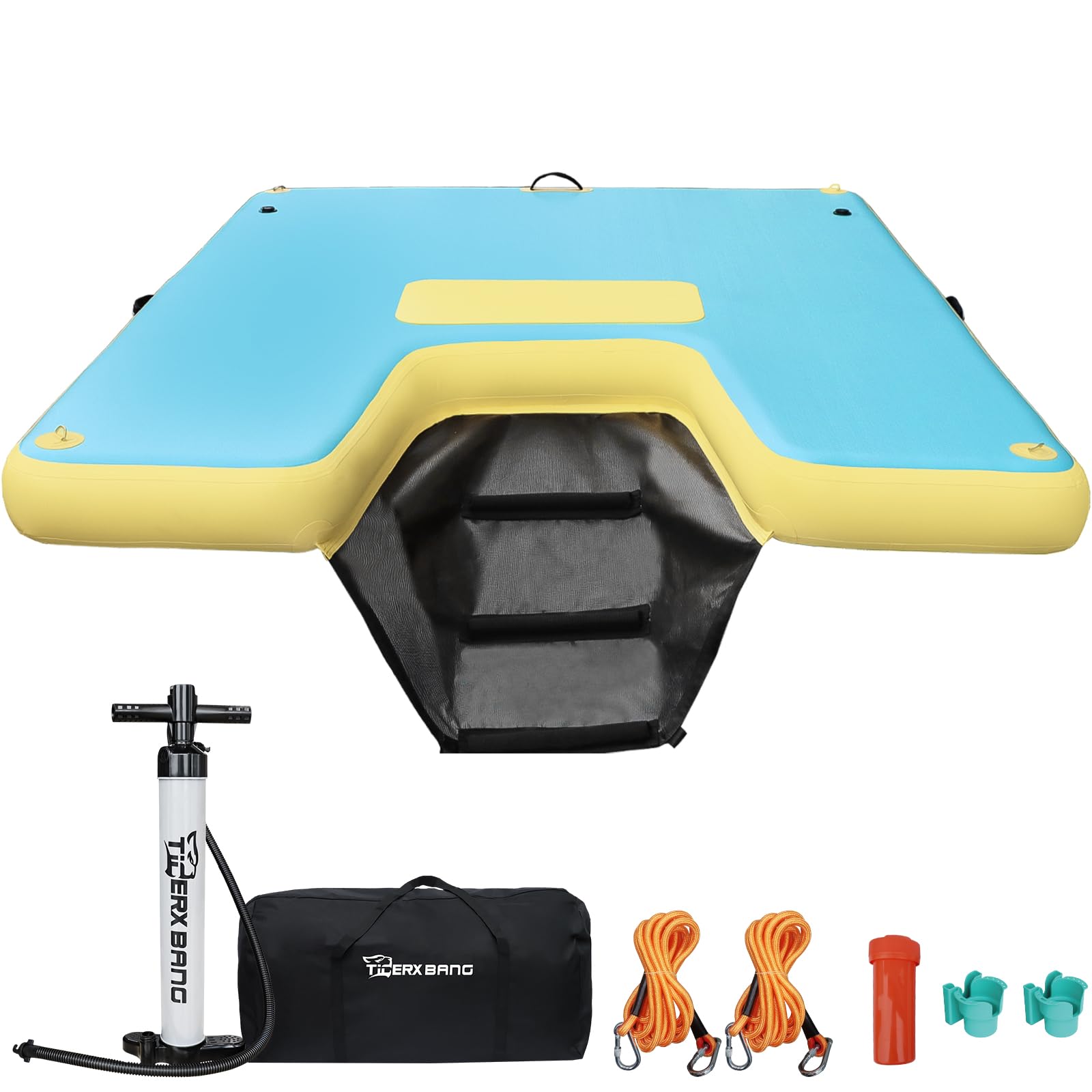 Photo 1 of TIGERXBANG TGERXBANG Inflatable Dock with Pet Ramp Ladder, Inflatable Platform Floating Island Raft for Lake Pond Pool Beach Ocean, 8ft