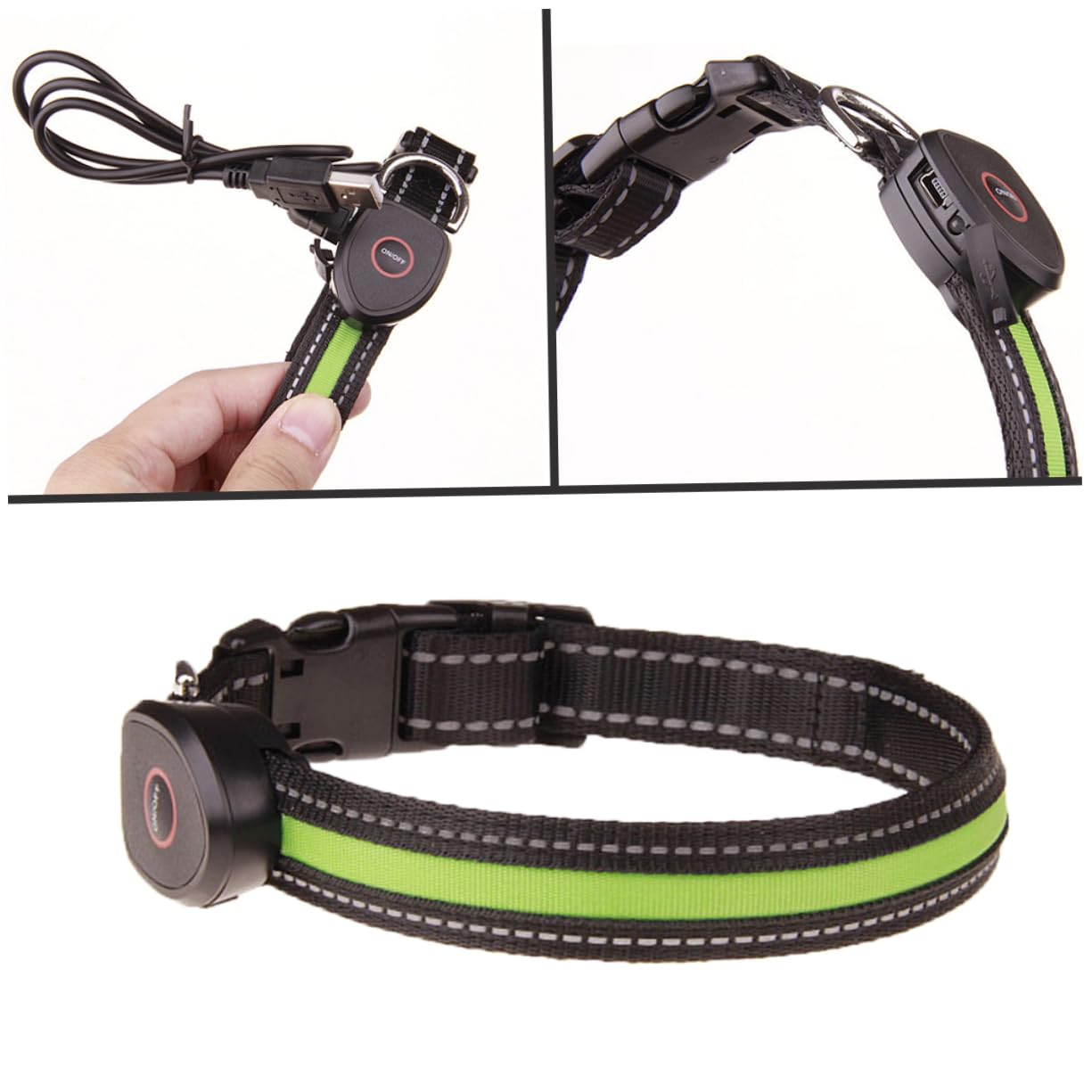 Angoily 3 Pezzi Led Collare Per Animali Domestici Collare Per Cani Luci Lampeggianti Usb Ricaricabile Sicurezza Per Passeggiate Notturne Verde Taglia S Collana Led Per Animali Domestici