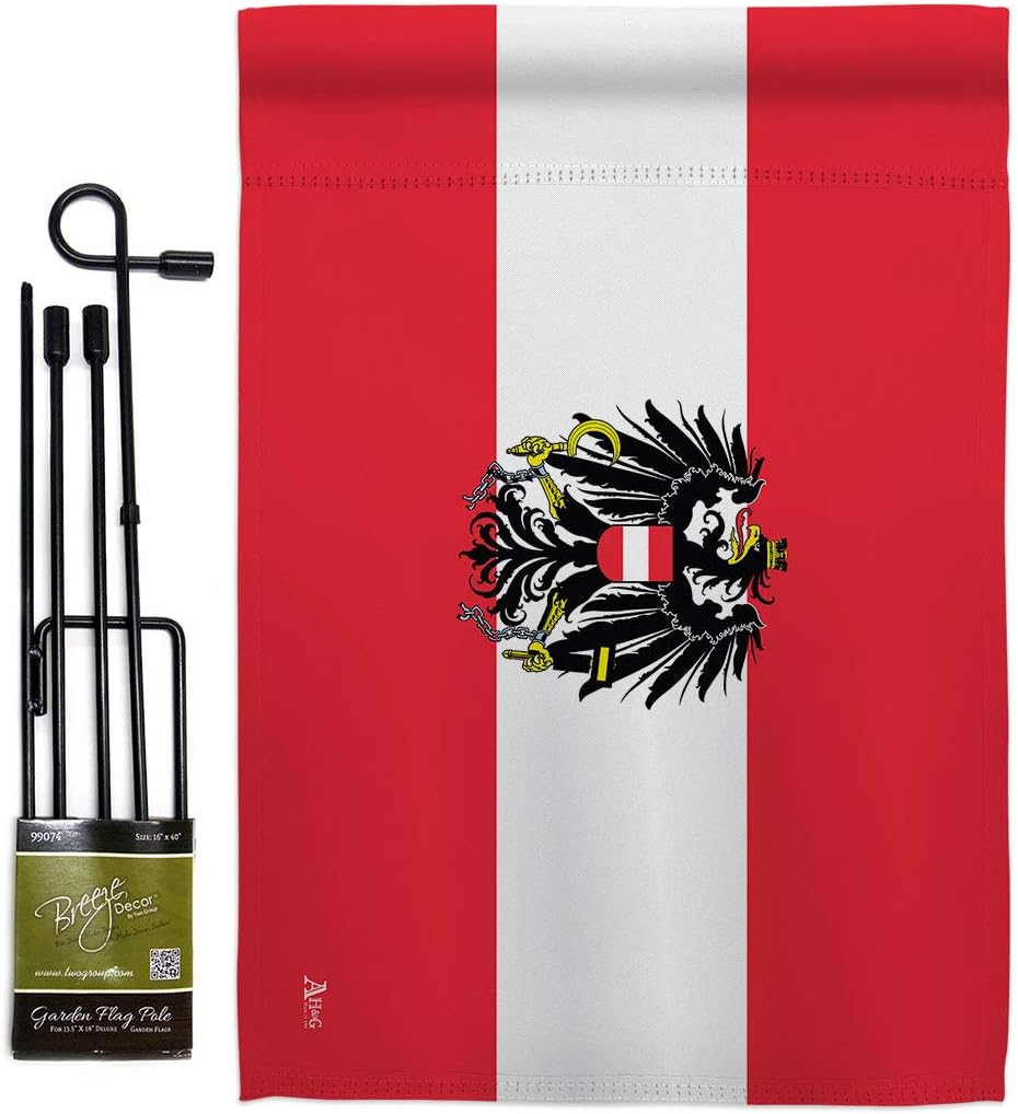 Austria w Eagle Burlap Garden Flag Set with Stand Regional Nationality Nation International World Country Particular Area Small Decorative Gift Yard House Banner Double-Sided Made In USA 13 X 18.5