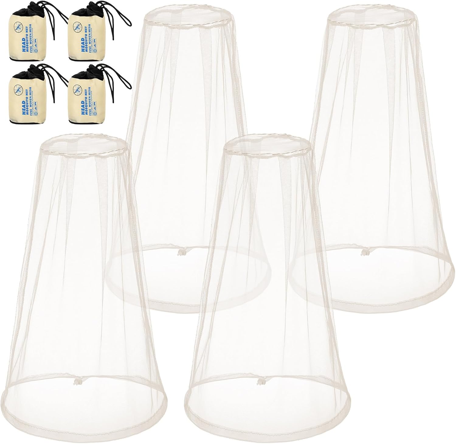 HESTYA 4 Pack Mosquito Net Mesh for Head Face Neck Fly Netting Hood from Bugs Gnats No See Net with Carry Bags for Outdoor(Beige)