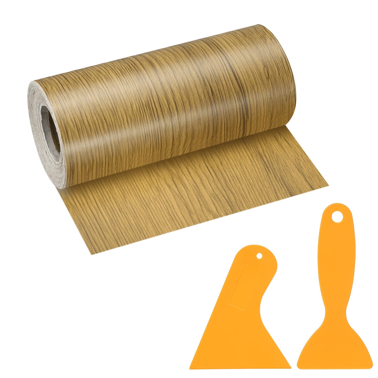 PATIKIL Wood Grain Repair Tape, 5" x 33' Self Adhesive Realistic Wood Tape with Scraper Durable Repair Patch for Furniture Floor Window Door Table DIY Home Decor, Yellow Teak