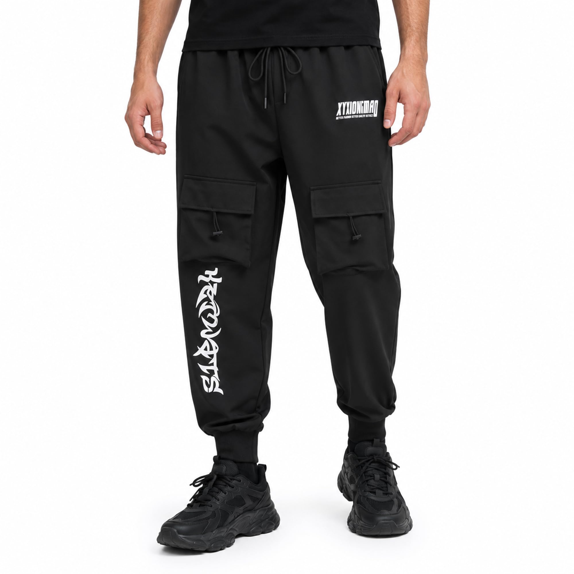 XYXIONGMAO Herren Schwarz Casual Loose Gothic Jogger Techwear Sweatpants Taktische Streetwear Cyberpunk Hiphop Cargohose für Herren
