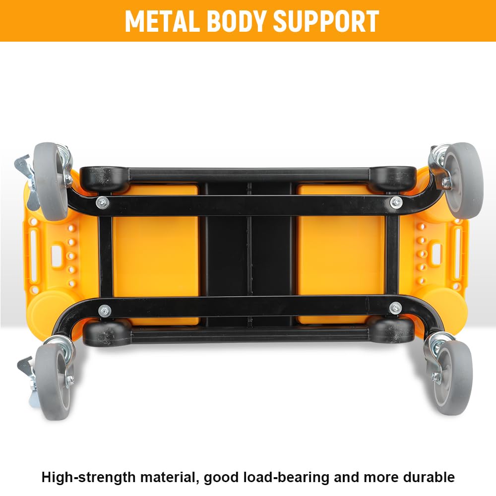 Hoteche Taburete de Taller Taburete de plástico para reparación de automóviles | Diseño de PP Negro con cajón y Compartimento para Herramientas Amarillo | 650x250x380mm | 6,16 kg de Peso