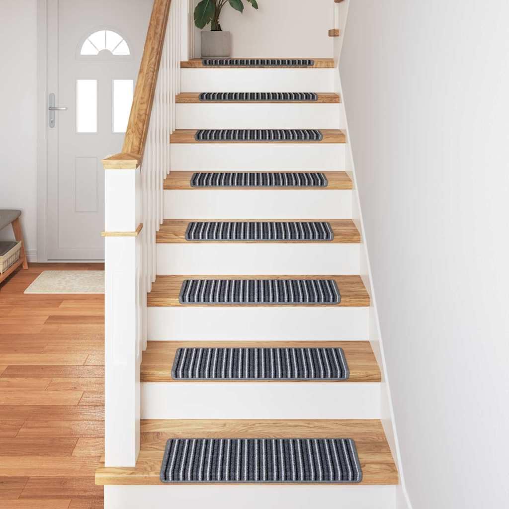 Selbstklebende Treppenschoner 15 Stück Grau 65 x 21 x 4 cm aus Polypropylen rutschfeste Treppenmatte für Treppe Flur Haus Wohnung Innenbereich mit Schallabsorption und Trittsschutz