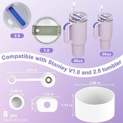 Miniatura 3 de 8 fundas de popote para Stanley Cup de 40 onzas, 30 onzas, H1.0 H2.0, incluye 2 fundas de silicona, 2 tapas de pajilla, 2 tapones de tapa redonda y