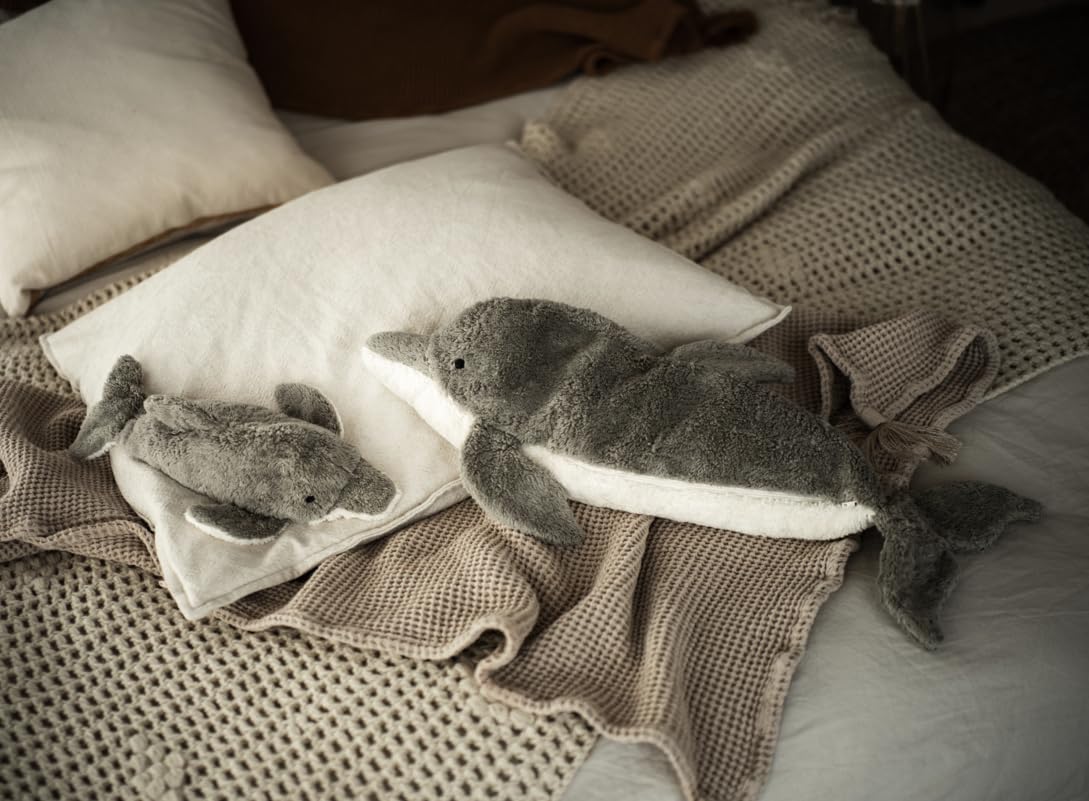 Kleiner SENGER NATURWELT Kuscheltier-Delfin, Grau I Kuscheliger Begleiter, geeignet ab 3 Monaten I GOTS-zertifiziertes Plüschtier mit herausnehmbarem Wärmekissen