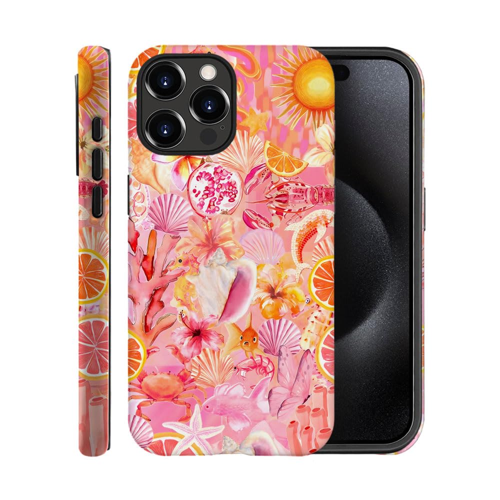 Case for iPhone 14 Pro Max,Frosted Case for Women Girls,Drop Scratch Protective Cover-Colorful Summer Collage Sea Beach