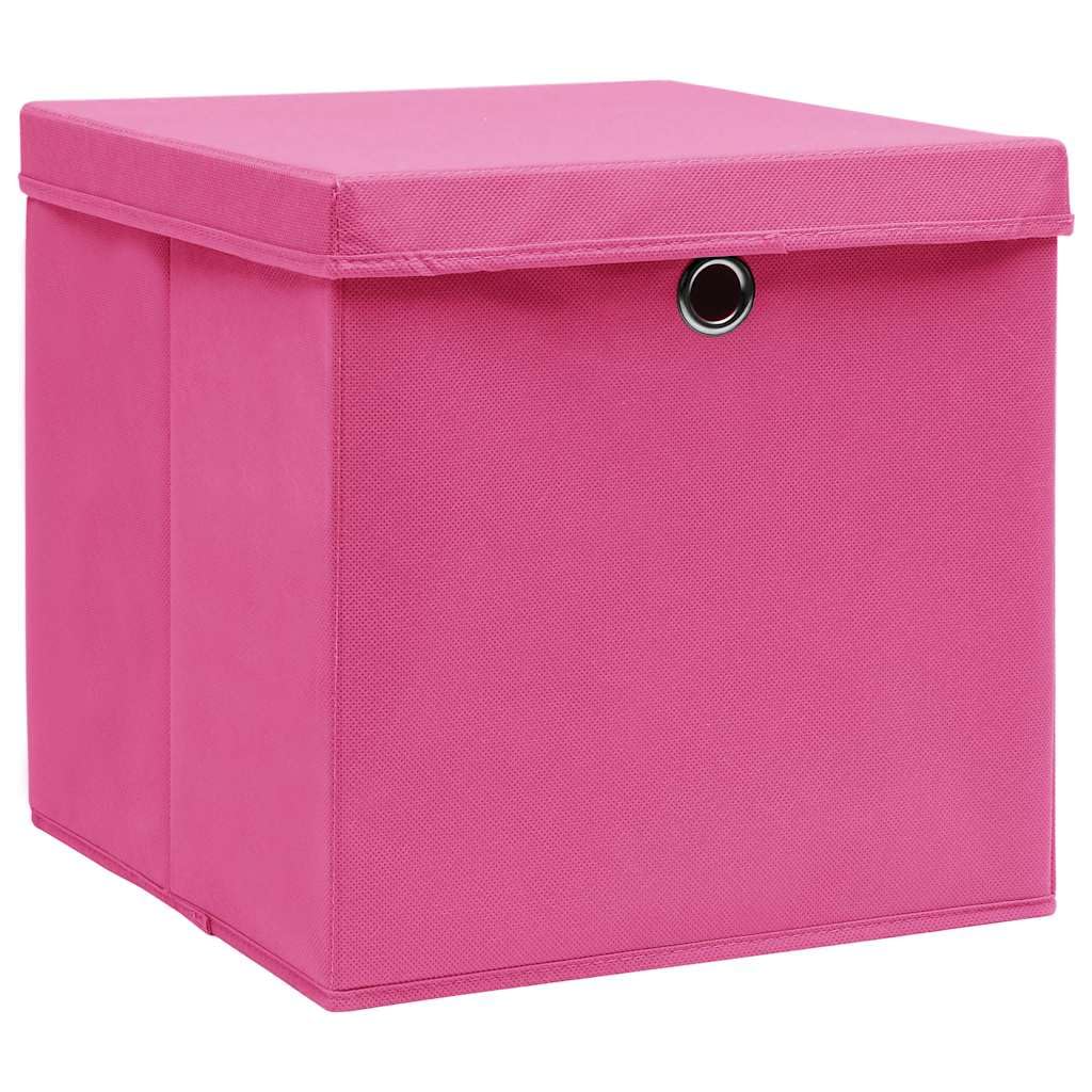 Generico Cajas de almacenamiento plegables con tapas, 10 unidades, color rosa, 32 x 32 x 32 cm, de tela no tejida para armario, ropa interior, bufandas y calcetines
