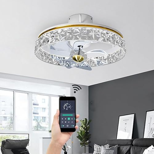 Gueudy Ventilador de techo con luz 3 colores 6 velocidades temporizador oscilante de 360 grados montaje empotrado sin aspas con luces ventilador LED