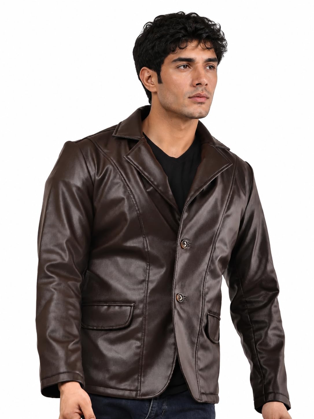 wolver Men's Faux Leather Blazer Solid Formal and Casual Wear-picture-34