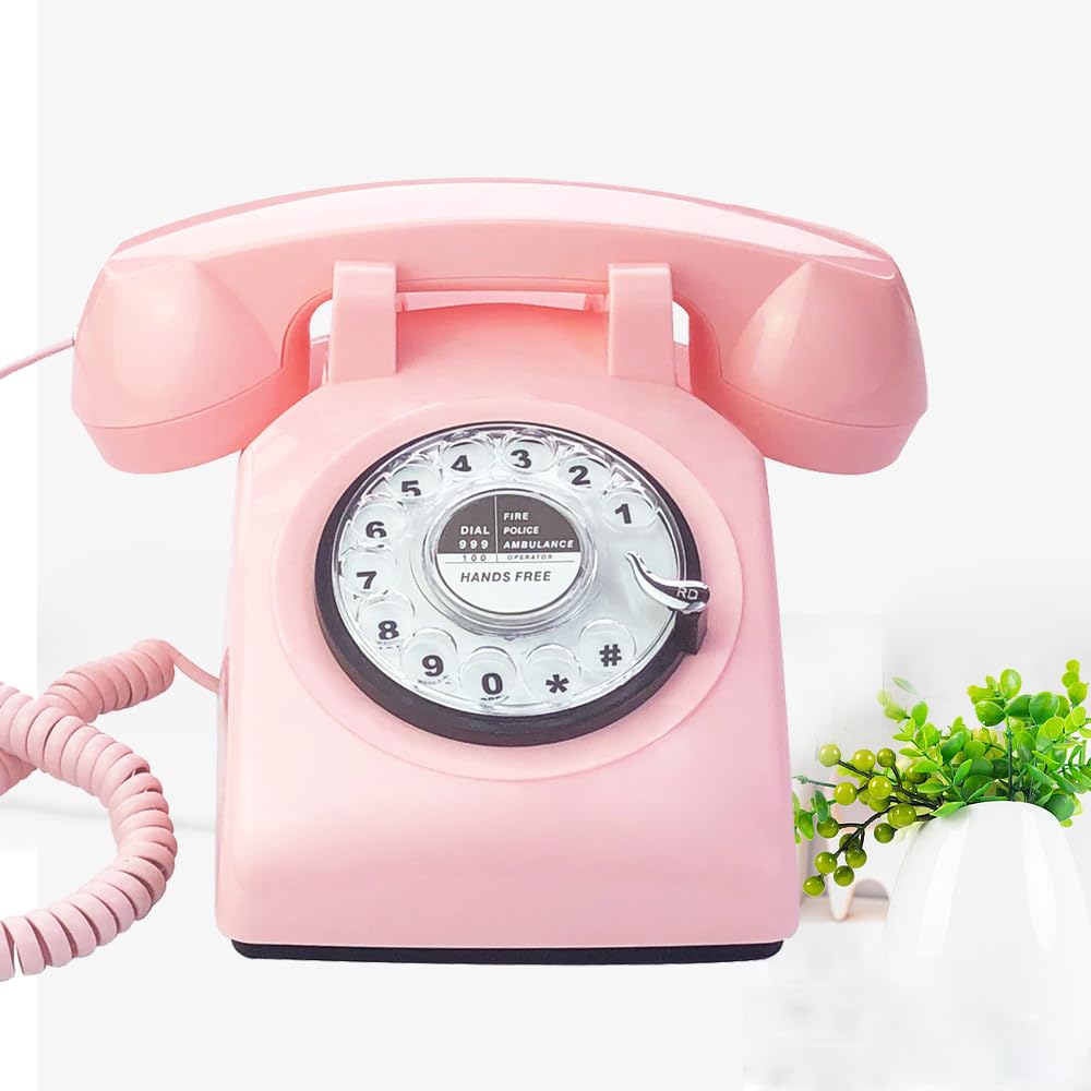 TelPal Retro Single Line Corded Desk Telephone Classic Vintage Rotary Dial Hands Free Landline Phone for Home/Office/Hotel, Antique Phones for Seniors