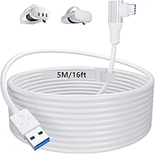 Câble de liaison 16FT/5M Compatible avec les accessoires Meta Quest 3/Quest 2 Pro Pico 4 / Casque VR/PC de jeu, Câble de charge 90 degrés USB vers USB C avec transfert de données PC à grande vitesse