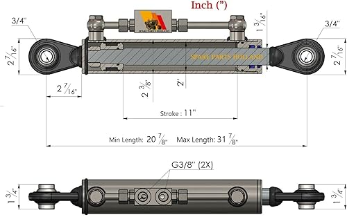 Miniatura 3 de Enlace superior hidráulico Cat. 1-1 con bloque de bloqueo 20 78" - 31 78" con 2 x manguera