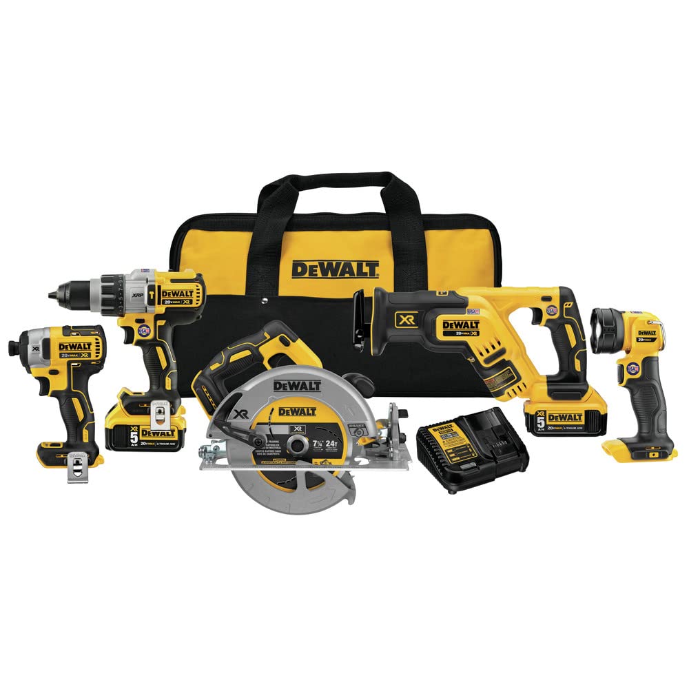 DEWALT 20V MAX XR 5-Tool, 2 Batteries & Charger Included (DCK594P2)