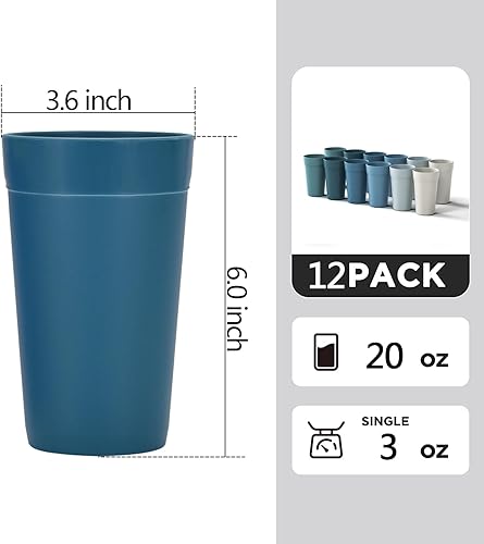 Miniatura 3 de Homestockplus Vasos de paja de trigo de 20 onzas, juego de 12 vasos de plástico irrompibles, aptos para lavavajillas y microondas, sin BPA y