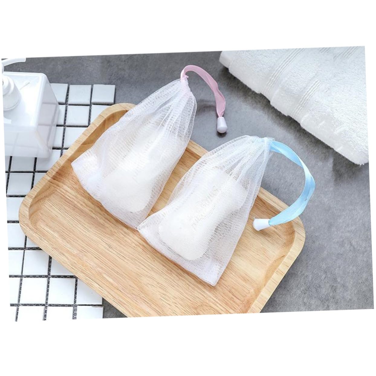 BESTYASH 50pcs Soap Mesh Pouch Set Colorful Bubble Net Holder for Handmade Soap Exfoliating Facial Cleaning Tool Portable Netting Round Buckle for Bath and Shower