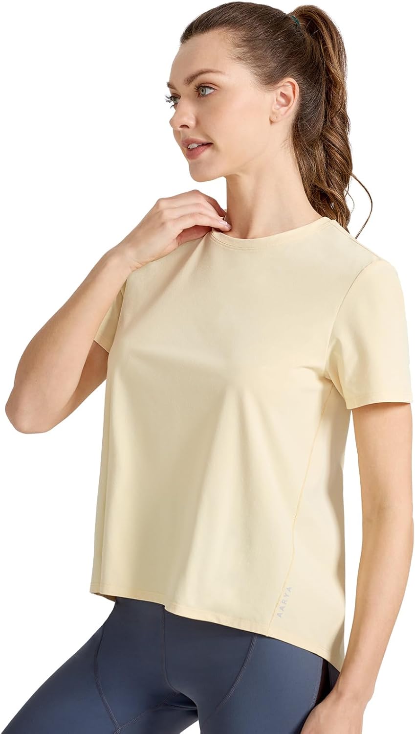 AARYA Workout Tops for Women UPF50 Breathable Loose Fit Yoga T Shirts Short Sleeve Running Gym Athletic Tee Top