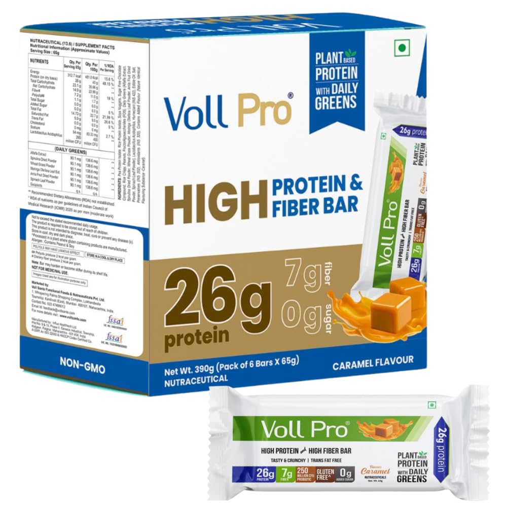 Voll Pro Plant Protein Bar with Daily Greens - High Protein 26g, Fiber 7g, 0g Sugar - Crunchy, Delicious Nutrient-Rich Protein Bars, 65g Bar (Pack of 12) (Pack of 12) — Amazon image 8