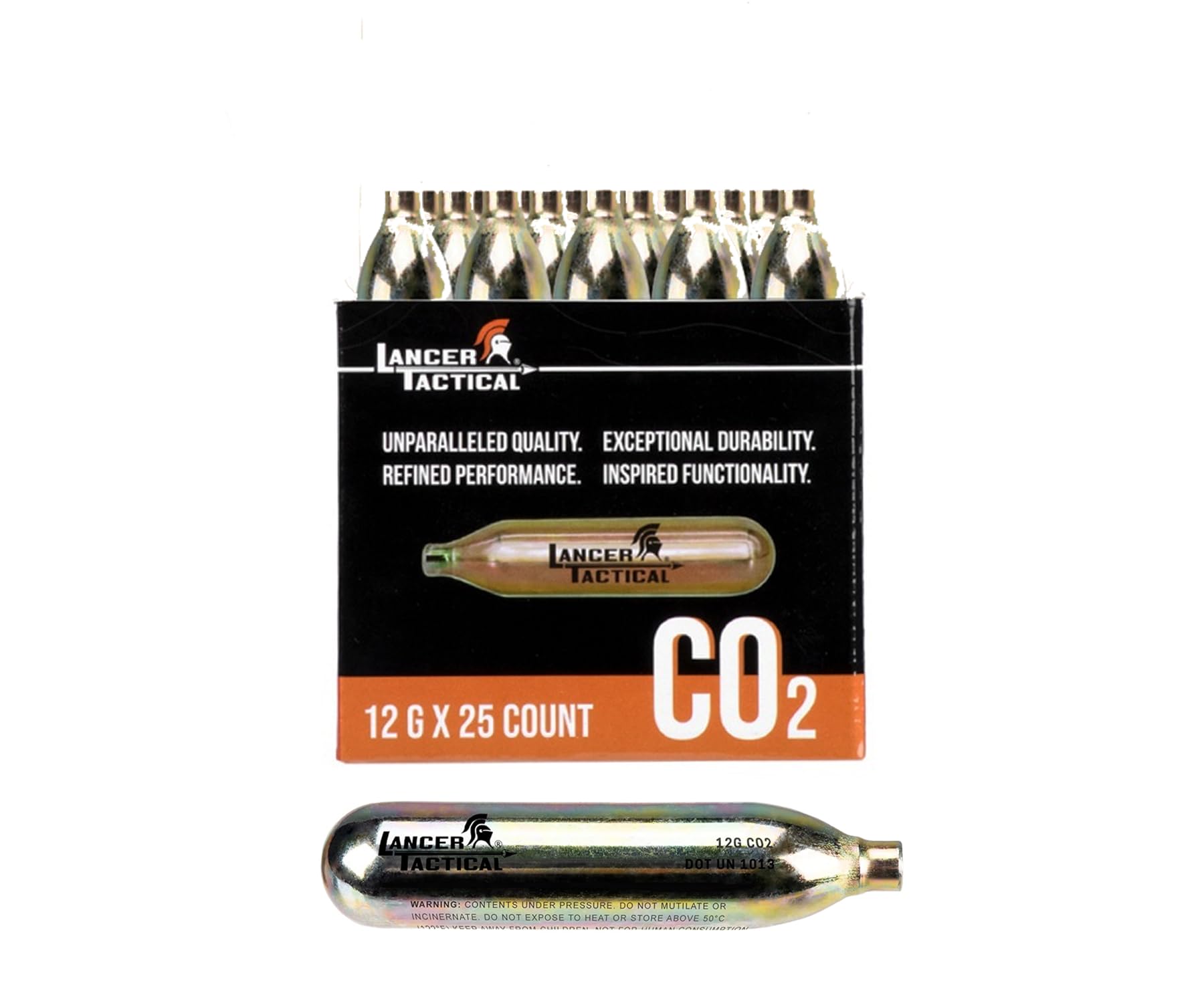 Lancer Tactical 25 Pack 12g CO2 Cartridges for Air Guns, BB Guns, Airsoft Pistols & Paintball Accessories