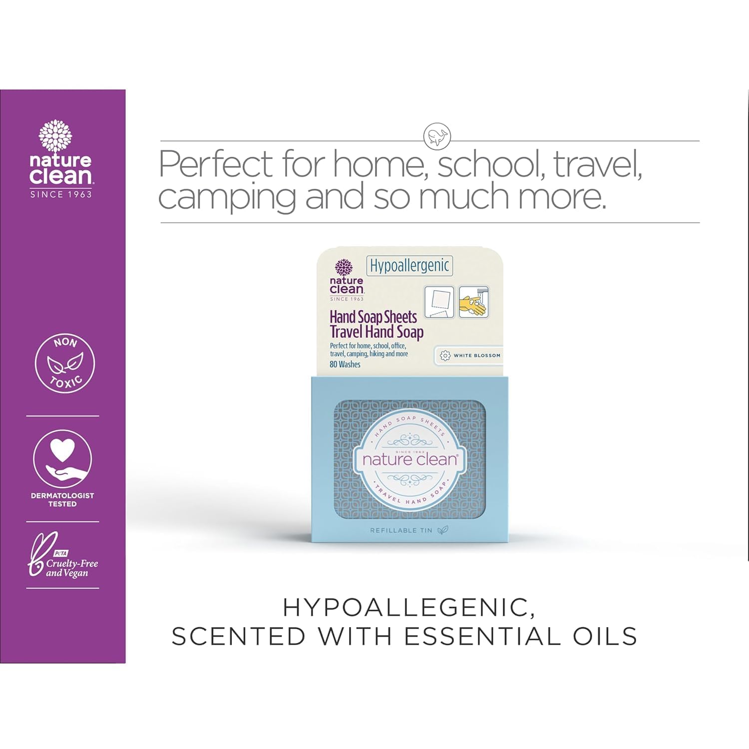 Nature Clean Travel Hand Soap Sheets - Non-Toxic, Hypoallergenic, Completely Dissolvable, Ideal for Home School Traveling Camping and more 80 Count (Pack of 12)