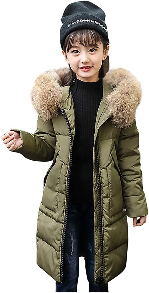 Baby Boy Clothes Kids Girls Winter Faux Hooded Down Coat Jacket Padded Overcoat (Army Green, 11-12 Years)