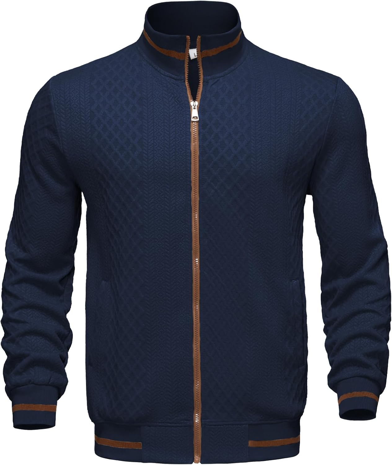 Men's Lightweight Jacket jacquard Full Zip Stand Collar Casual Stylish Bomber Jacket Varsity Coat - Image 4