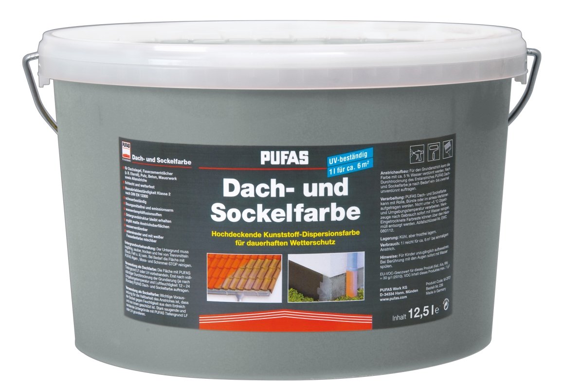 PUFAS Dach- und Sockelfarbe steingrau 12,5 Liter
