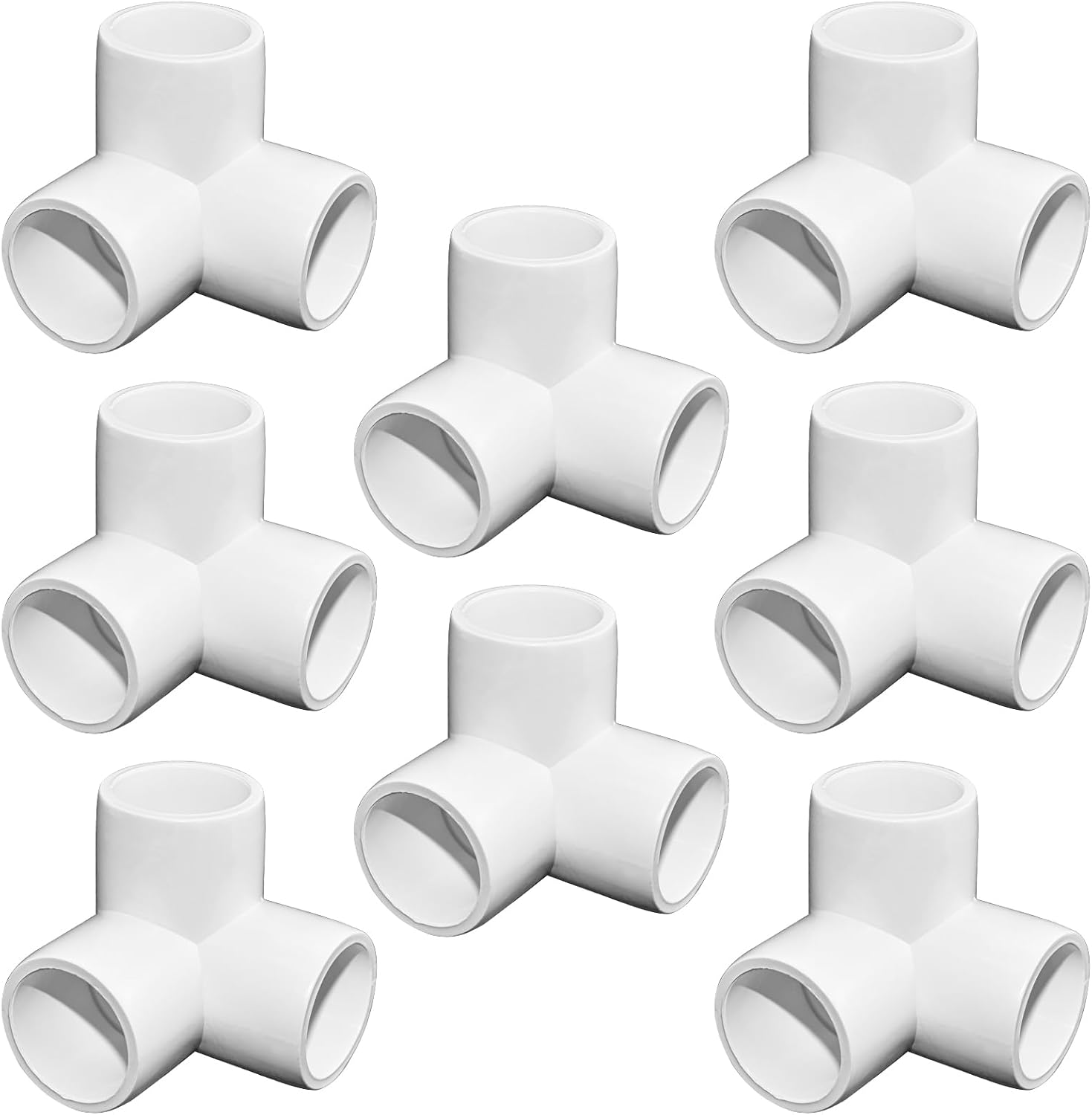 SDTC Tech 1/2″ 3 Way PVC Fitting Furniture Grade Pipe Right Angle Three-Dimensional Elbow Connector for DIY PVC Shelf Garden Support Structure Storage Frame, White – 8 Pack