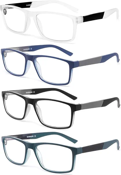 DONGDI Blue Light Blocking Reading Glasses 4 Pack Computer Readers for Women Men,Anti Glare UV Ray Filter Eyeglasses… (4mix colors, 2.50)