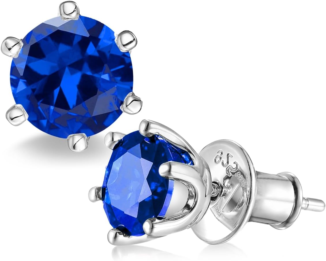 1-3CT Moissanite/Sapphire/Ruby/Emerald Sparkle Solitaire Stud Earrings for Women, Solid 925 Sterling Silver, Hypoallergenic Anniversary Birthday Valentines Jewelry