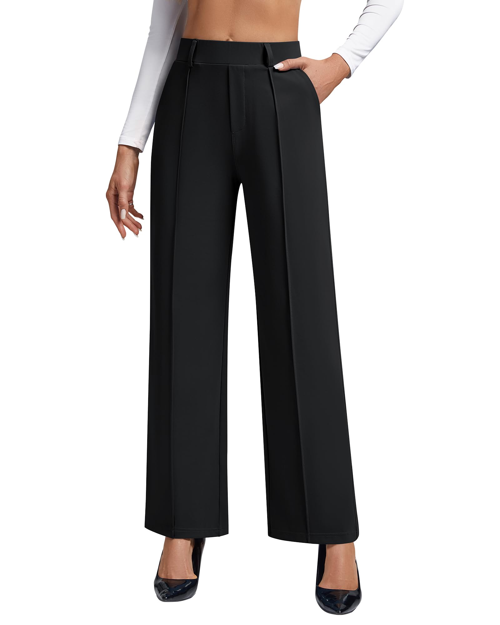 OULESlS Dress Pants for Women Work Pants Wide Leg Pull On Stretchy Business Casual Trousers High Waisted Slacks