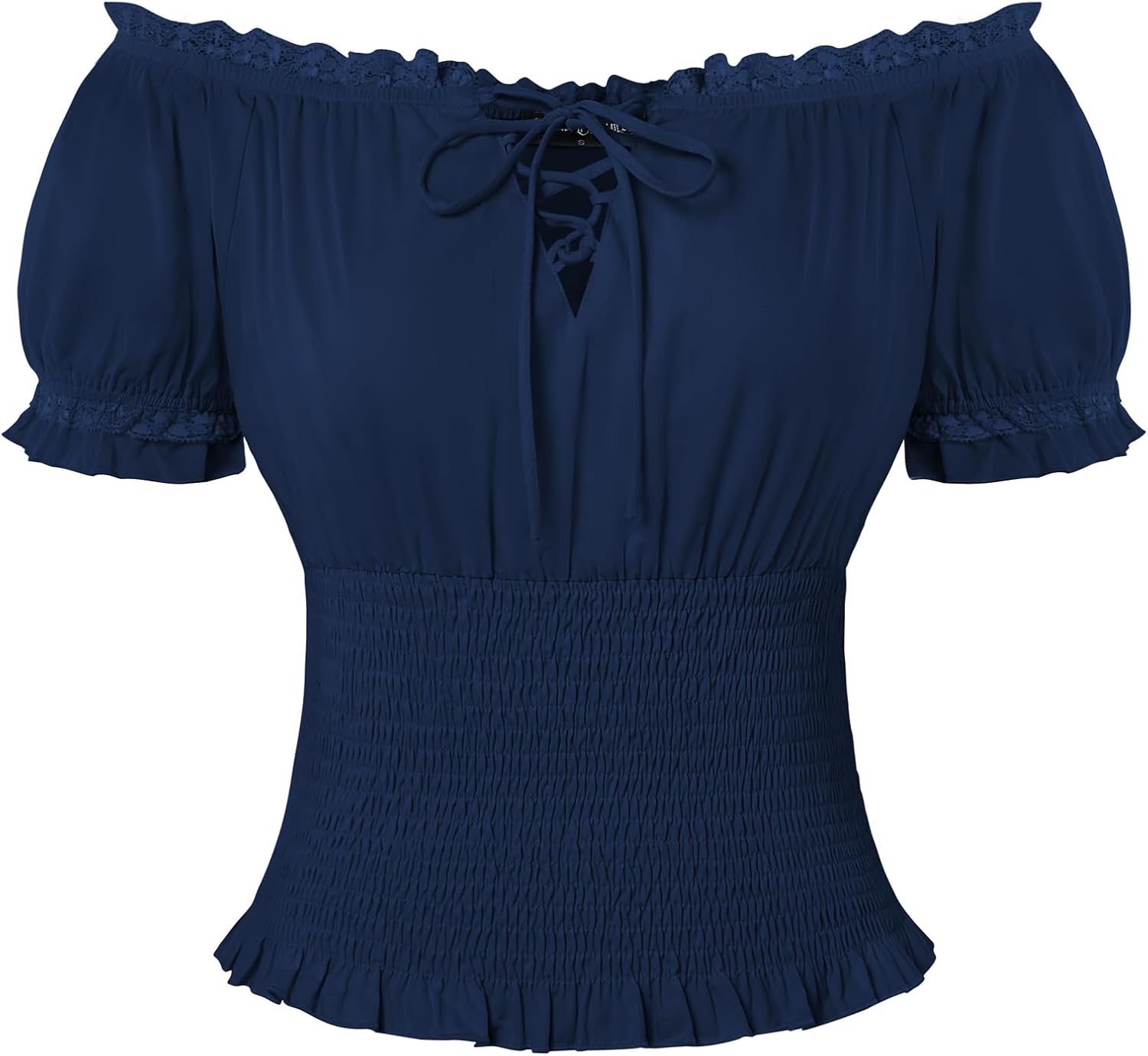 Scarlet Darkness Peasant Blouse for Women Off Shoulder Puff Sleeve Smocked Waist Summer Tops