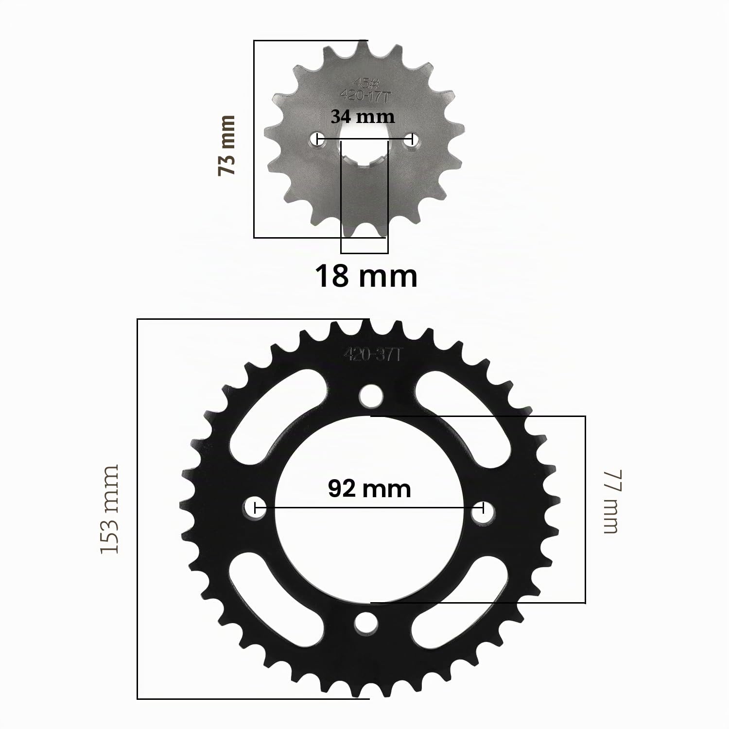 Jeu de chaîne 420, pignon arrière 37 dents 76 mm avant 17 dents 17 mm outil de disjoncteur de chaîne pour 49cc 50cc 50cc 125cc Pocket bike Pit Bike ATV Quad