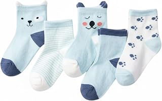 SYGA 5 Pairs Baby Girl Boys Non Slip Trainer Socks Toddlers Infant Socks Warm and Cotton Stretch Crew Baby Socks- Blue Pup... Price In India