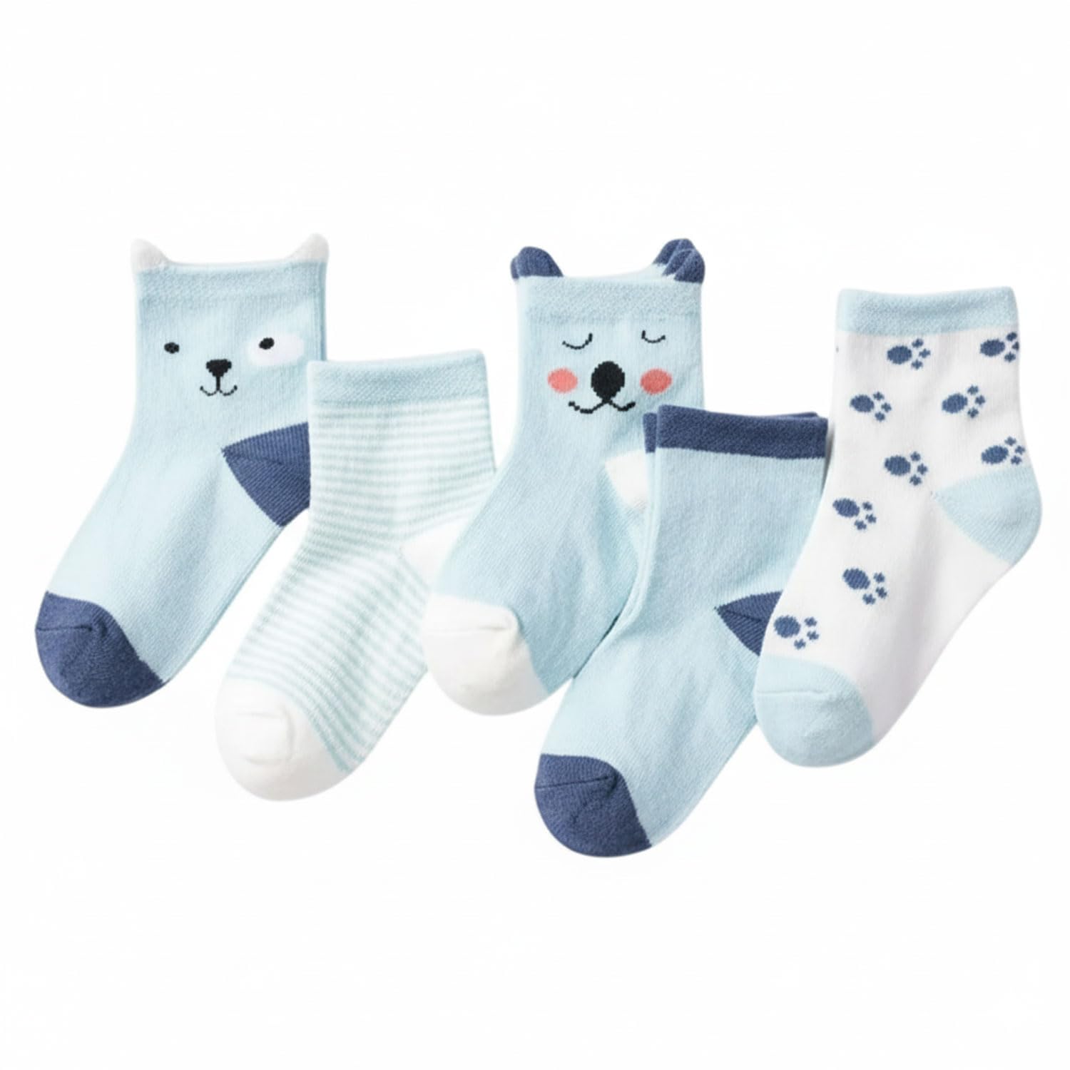 5 Pairs Baby Girl Boys Non Slip Trainer Socks Toddlers Infant Socks Warm and Socks Cotton Stretch Crew Baby Socks- Blue Puppy, 0-1 Years-image-47