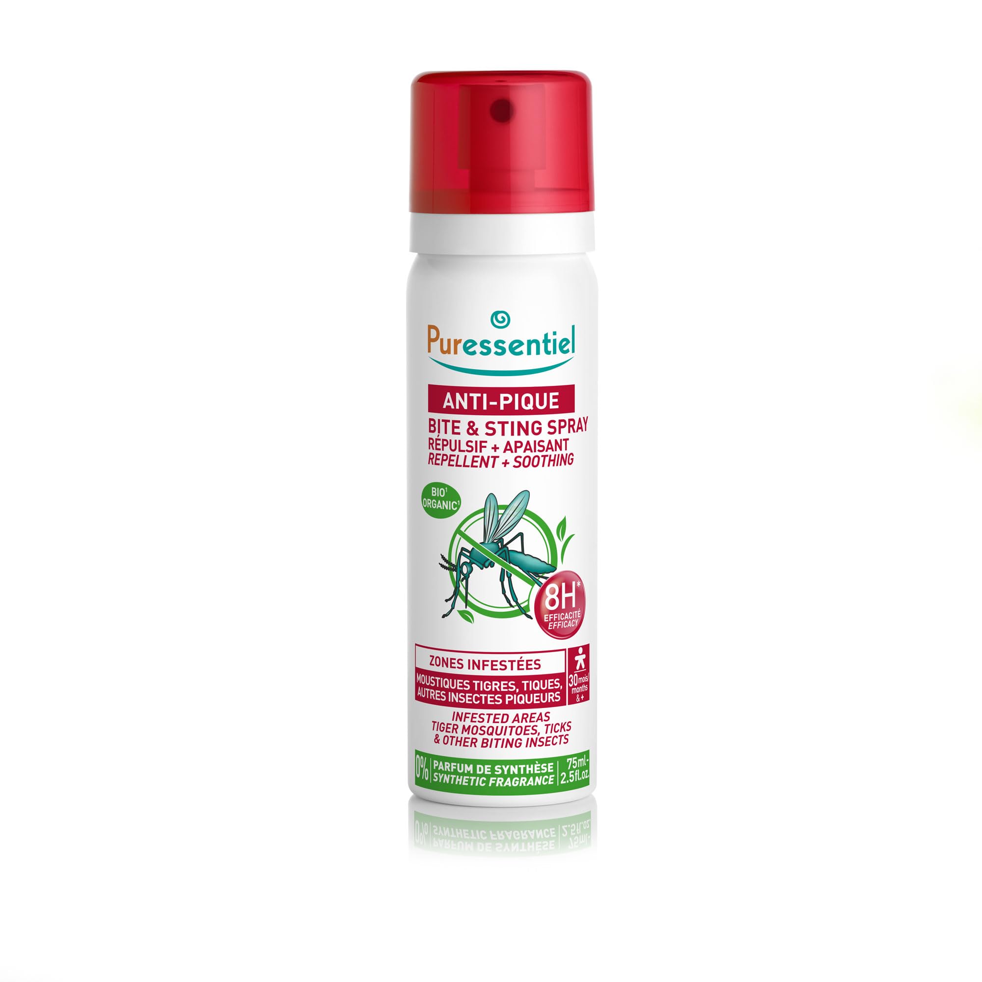Puressentiel - Anti-​pique - Spray Répulsif Apaisant anti-​moustiques et tiques - Corps et visage - Zone infestée tempérée et tropicale - Formule naturelle - Efficacité 7H - 75 ml