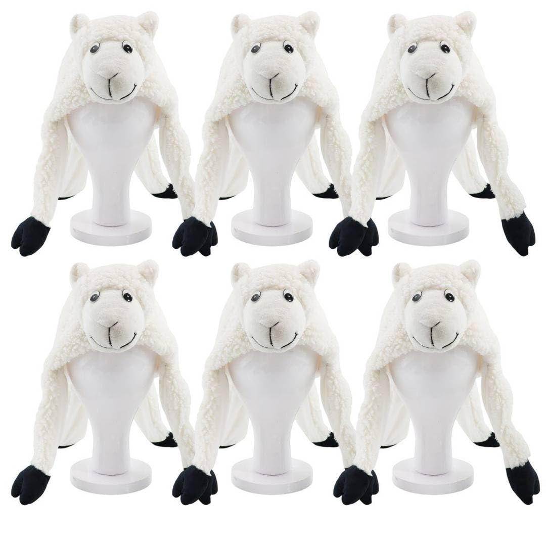 LOVETRENDS Welsh Sheep Hat Adults Pack of 6 - Fluffy White Ram Novelty Cap Team Set - Unisex Wales Rugby Football Fan Supporter Six Nations Cymru St Davids Day Costume Accessory Crew