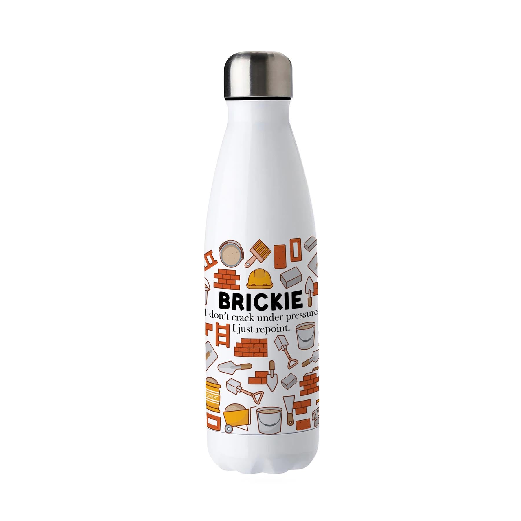 Purely Home Novelty Brickie Water Bottle - Double Walled Stainless Steel 500ml Hot/Cold Drinks Bottle Gift
