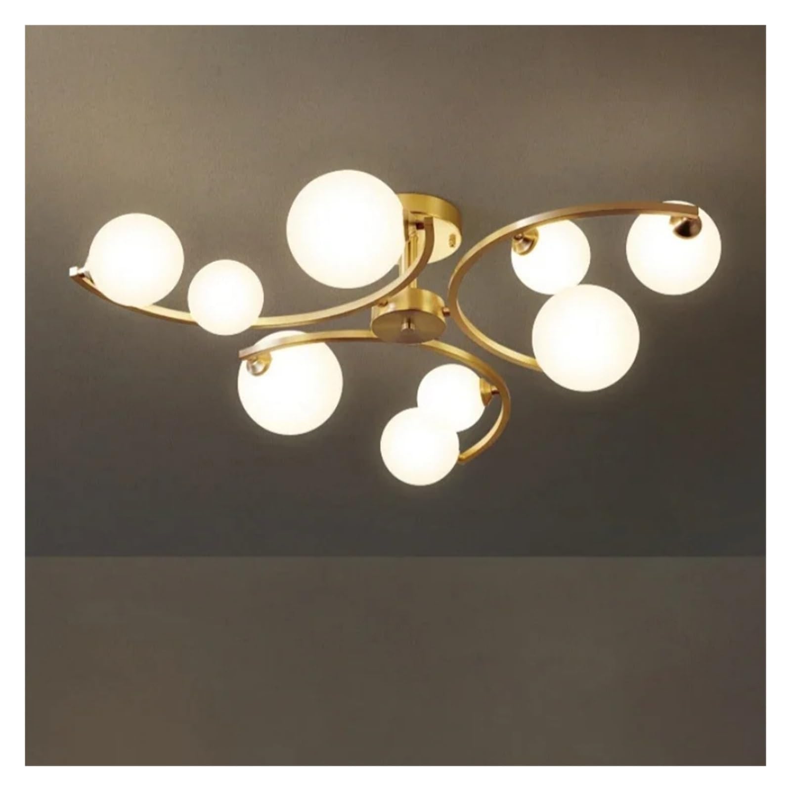 Olskfuh Cold White Luxury Golden Copper Ceiling Light Modern White Glass Ball Led Ceiling Lamps Living Dining Room Light Fixtures,-9Heads-85X85xh20cm