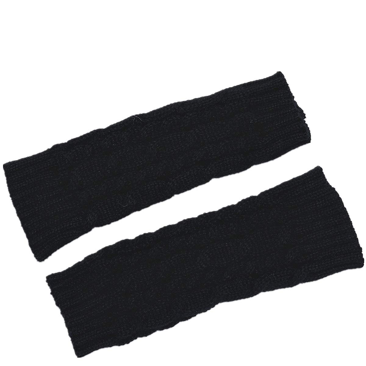 ACVIP Women's Twisted Cable Knit Arm Warmers Fingerless Gloves Thumb Hole Mittens (Black)
