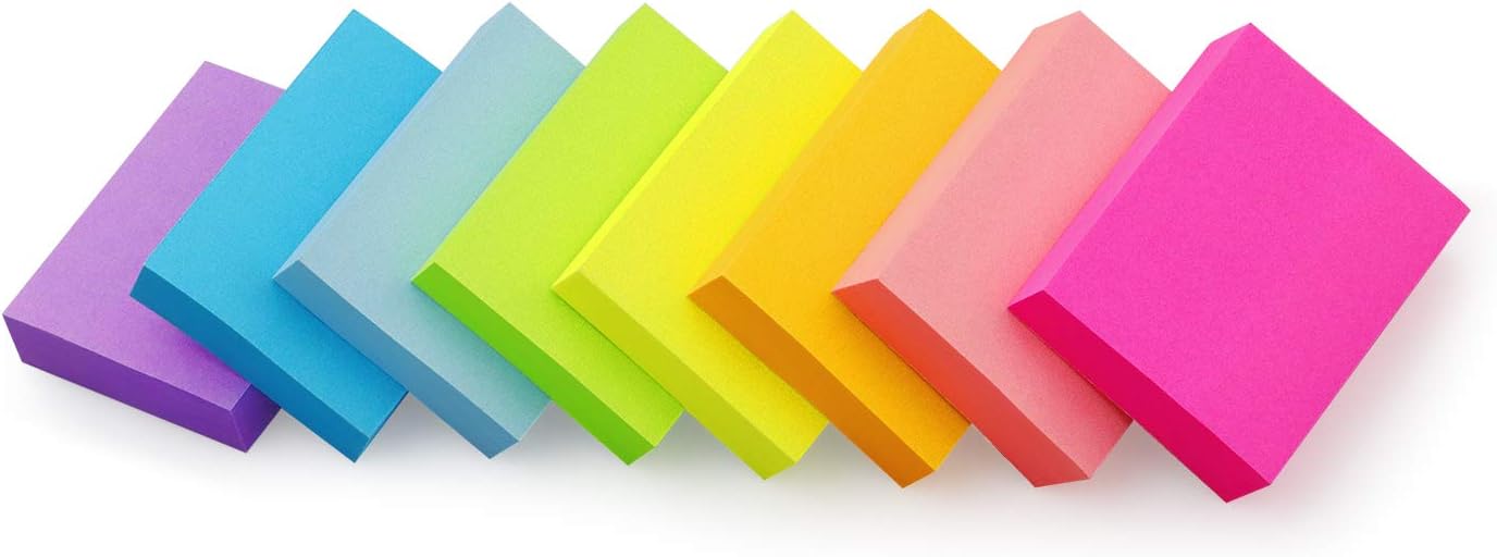 Sticky Notes, 1.5" x 2", Bright Color Sticky Pads, 8 Pads/Pack, 100 Sheets/Pad, Total 800 Sheets