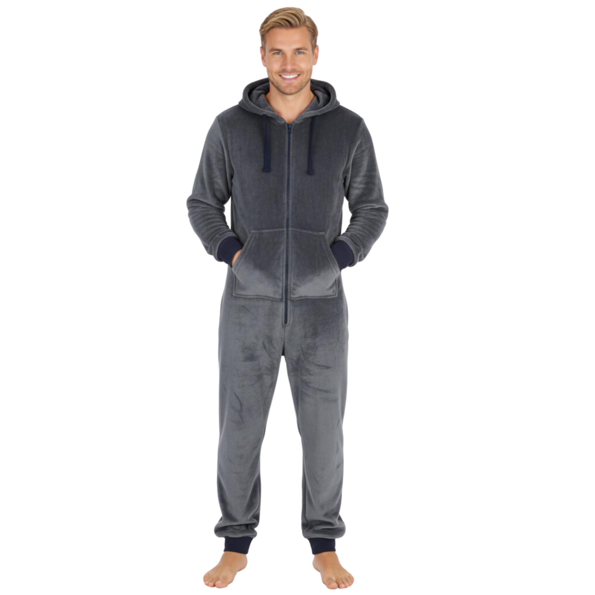 Insignia Men's Charcoal Smooth Fleece Fleece Hooded Onesie Pyjamas Loungewear With Double Zip (Uk, Alpha, Xl, Xxl, Regular, Regular, )