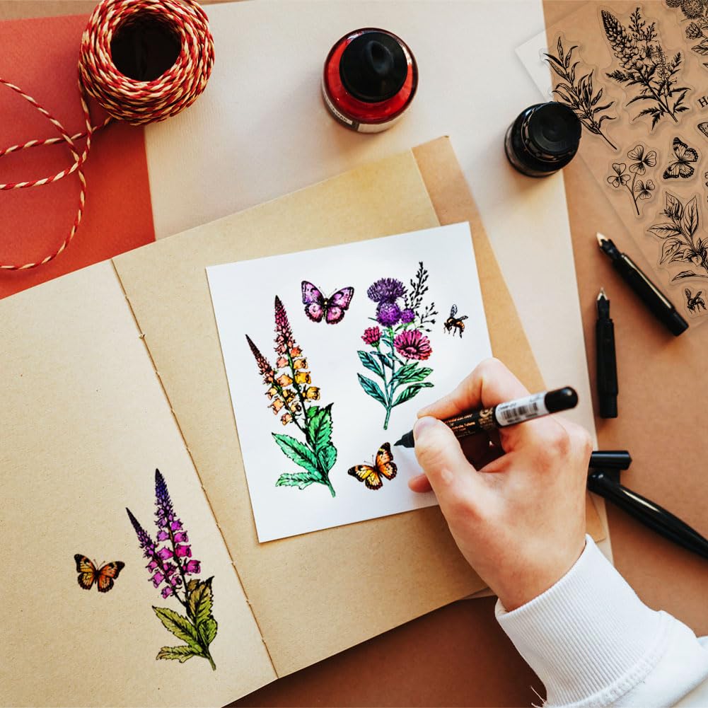 Vintage Plant Leaves Bee Stamps GLOBLELAND Wild Flower Clear Stamps ...