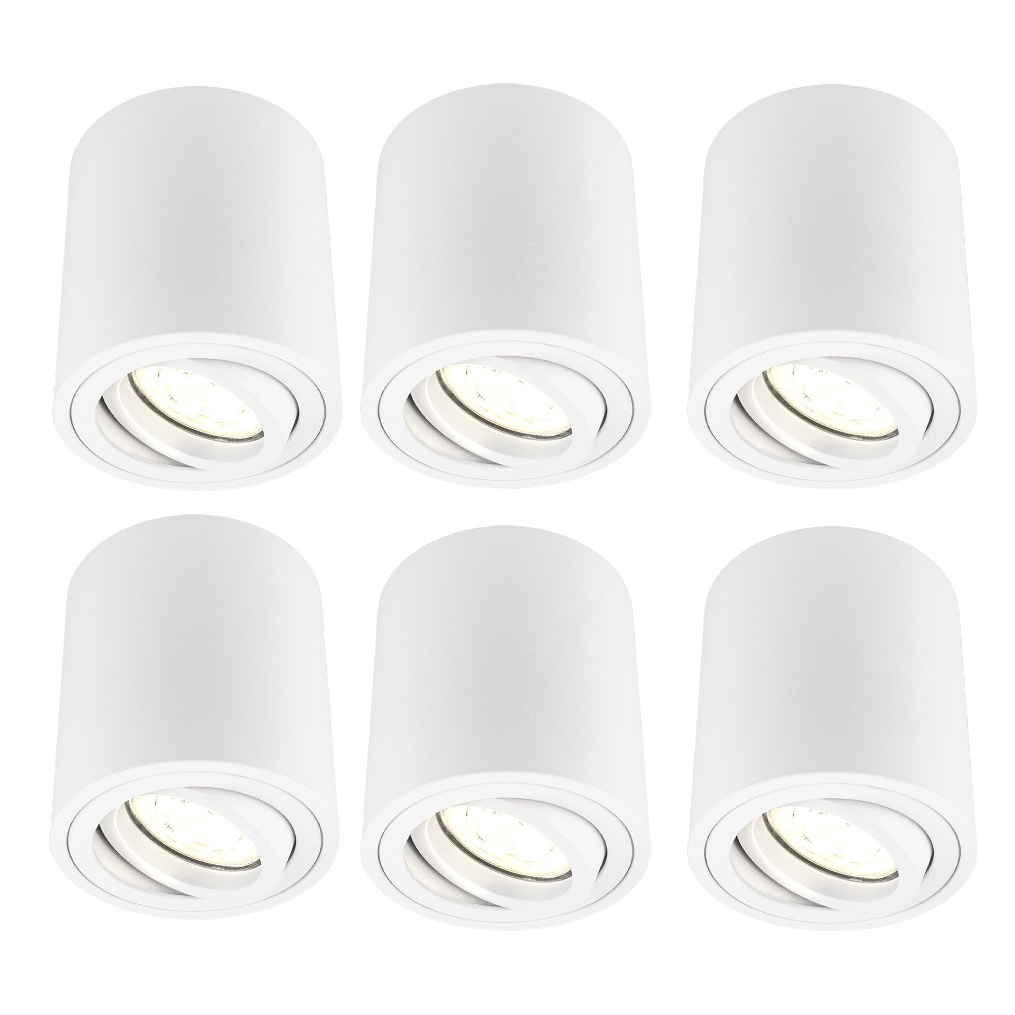 Ledvion 6er Set LED Aufbauspot Weiss Rund 3W Warmweiss | mit Leuchtmittel geliefert; fuer Decke Flur Kueche und Wohnraum