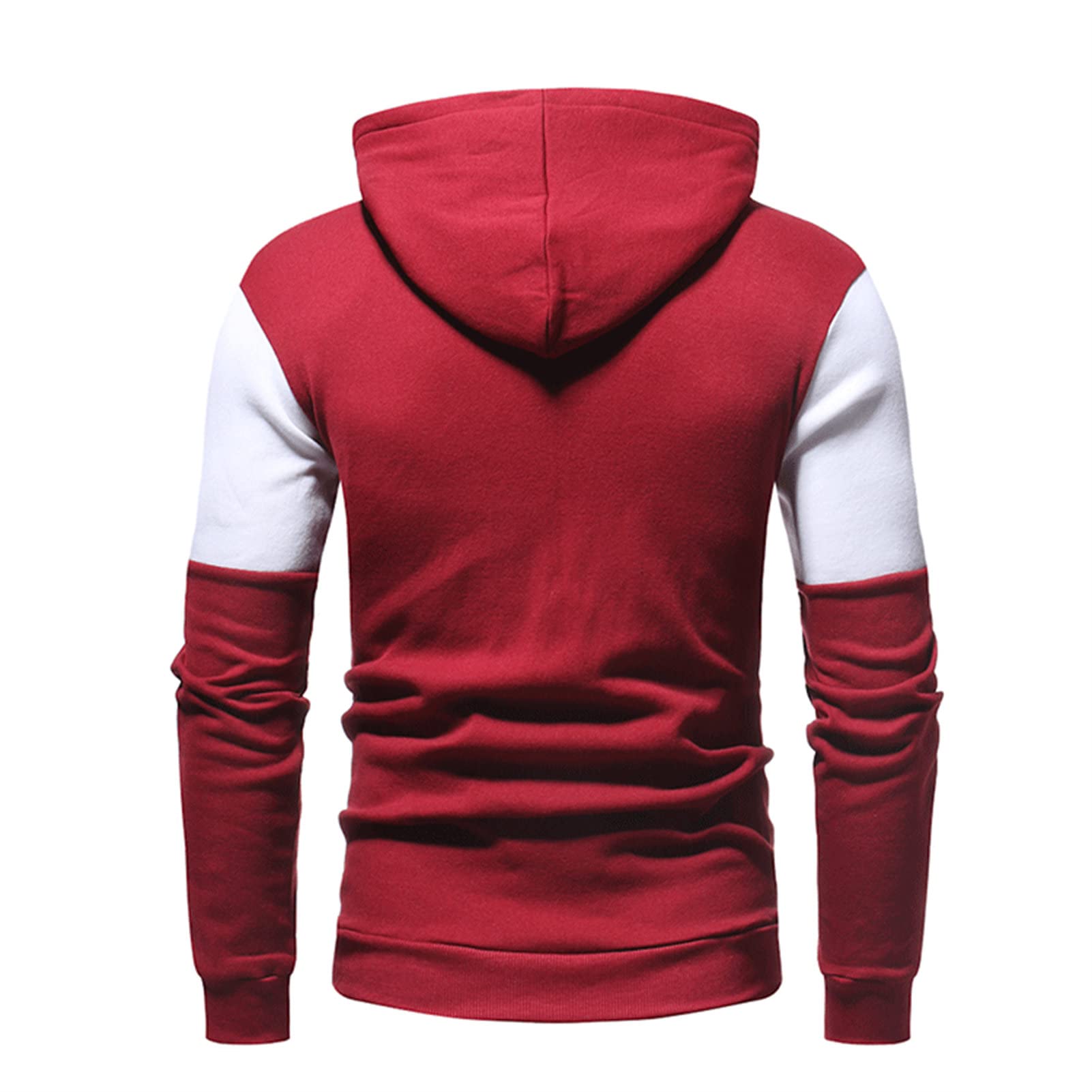 Maiyifu-GJ Men's Patchwork Slim Fit Hoodies Color Block Sport Hooded Sweatshirt Long Sleeve Contrast Color Pullover Hoodie (Red,X-Large)
